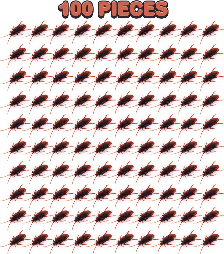 Fake Cockroach Toy Set - Pack of 100 - Prank Plastic Cockroaches with Bendable Legs and Antennae