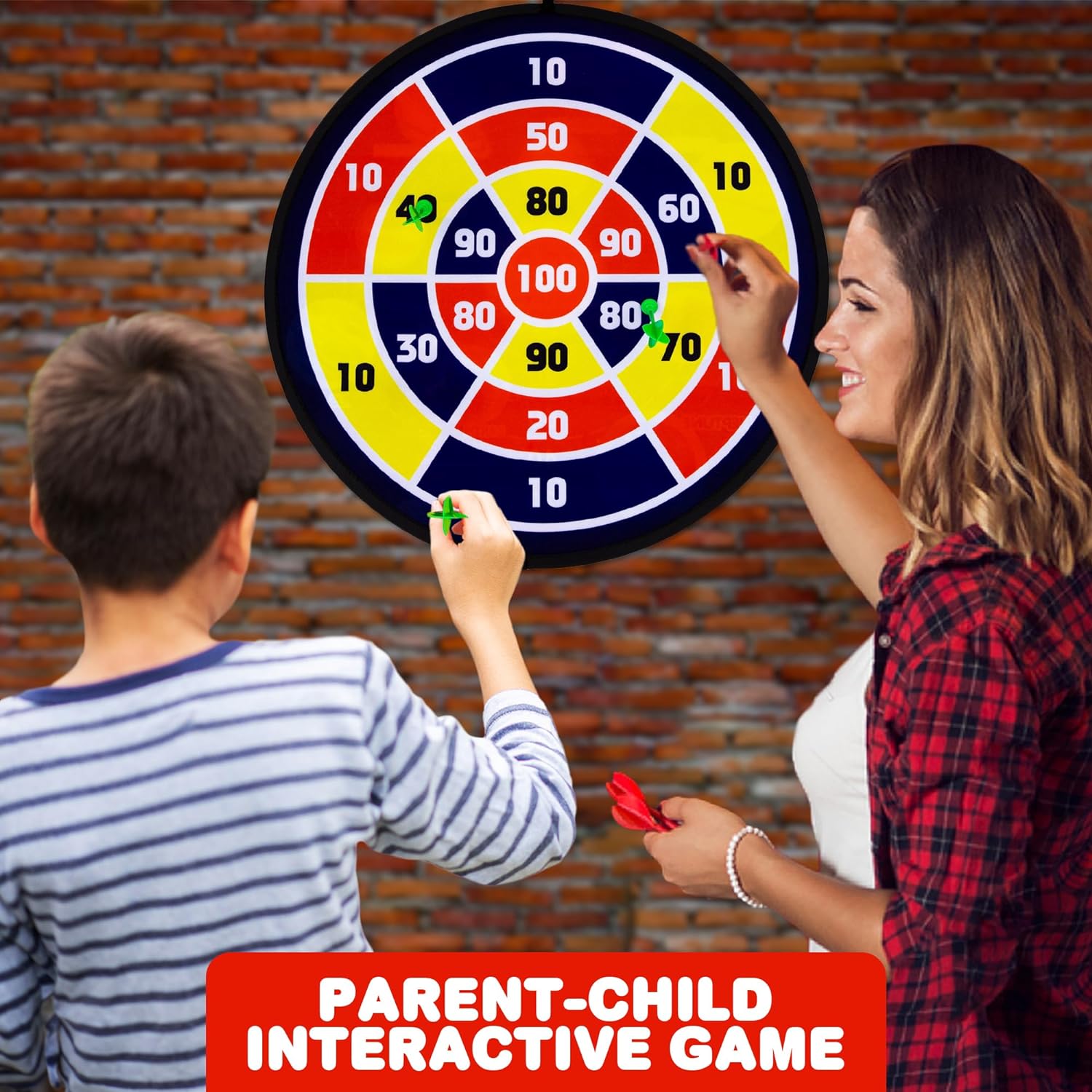 Large Reversible Dartboard for Kids - Velcro Dart Board with 12 Balls, 6 Darts, and 2 Hanging Hooks