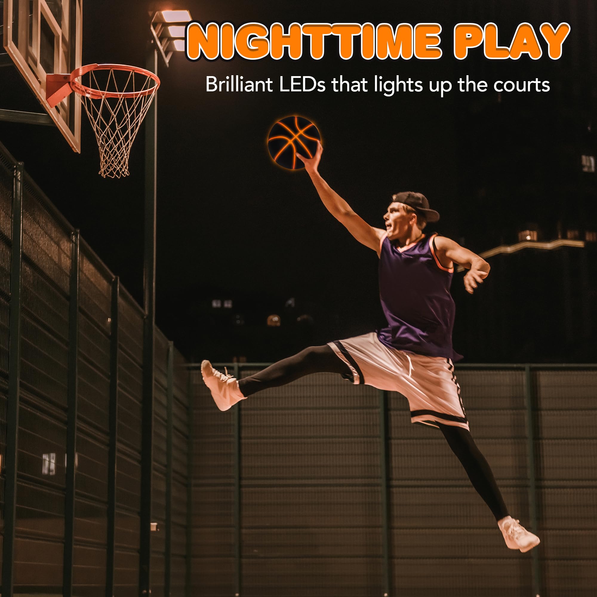 Glow in The Dark Basketball - Motion Activated Light Up Basketball with Glowing Seams and Air Pump - Standard Size Ball