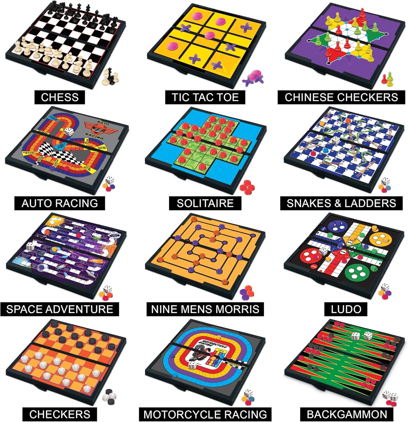Magnetic Board Travel Games Set - Includes 12 Retro Fun Games - 5" Compact Design - Individually Boxed - Great for Road Trip/Travel/Camping - Best Gift for Kids Ages 6+
