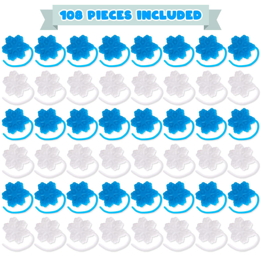 Sticky Snowflake Christmas Toys - Set of 108 for Kids in Blue and White - Indoor Christmas Decorations