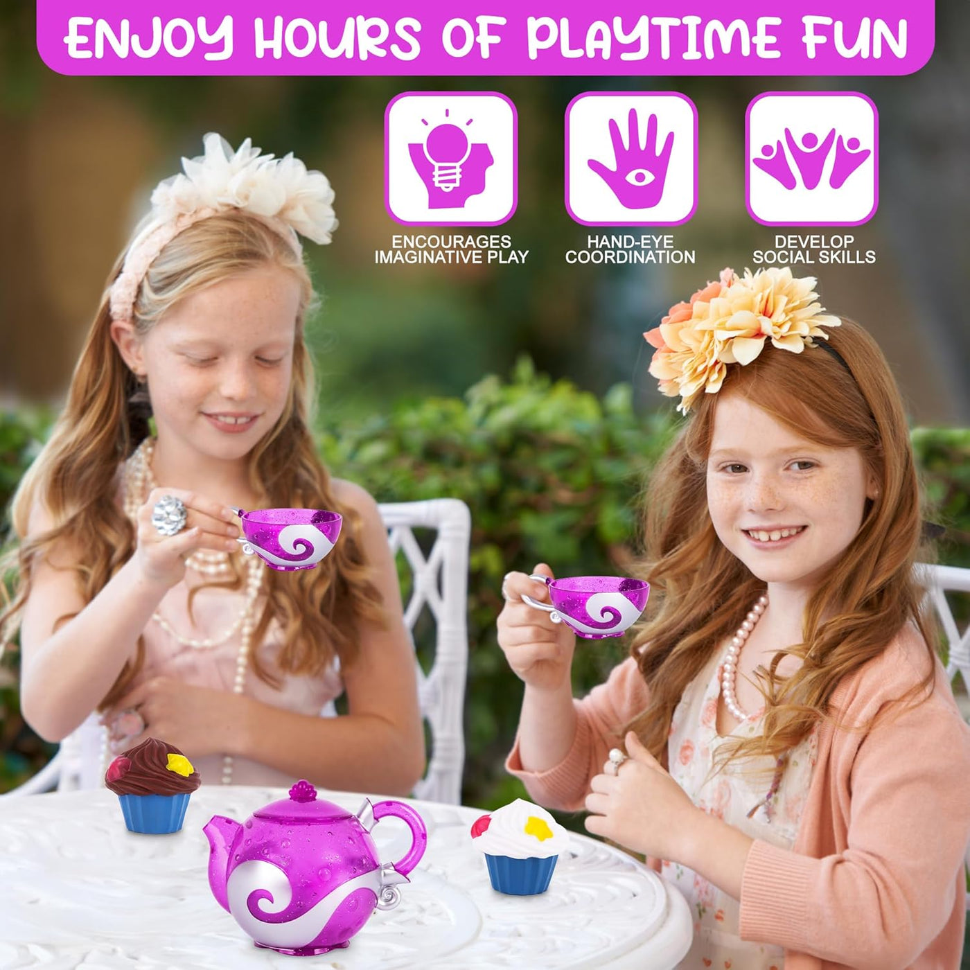 Bath Toy Tea Set - Bath Tea Set with Teapot, 2 Tea Cups, and 2 Silicone Cupcakes That Spray Water