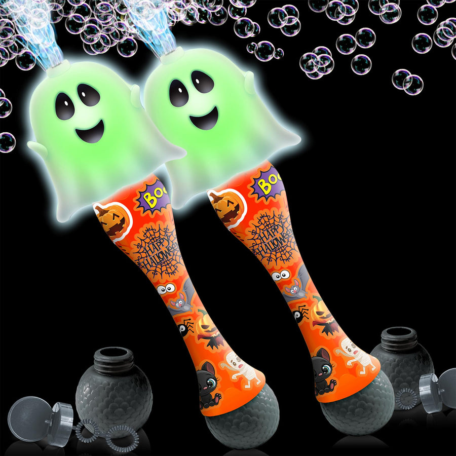 Halloween Bubble Wand for Kids, 14" Light Up Ghost Bubble Wand for Toddlers with LED & Halloween Music, Halloween Boo Basket Stuffers for Kids, Halloween Toys for Toddlers