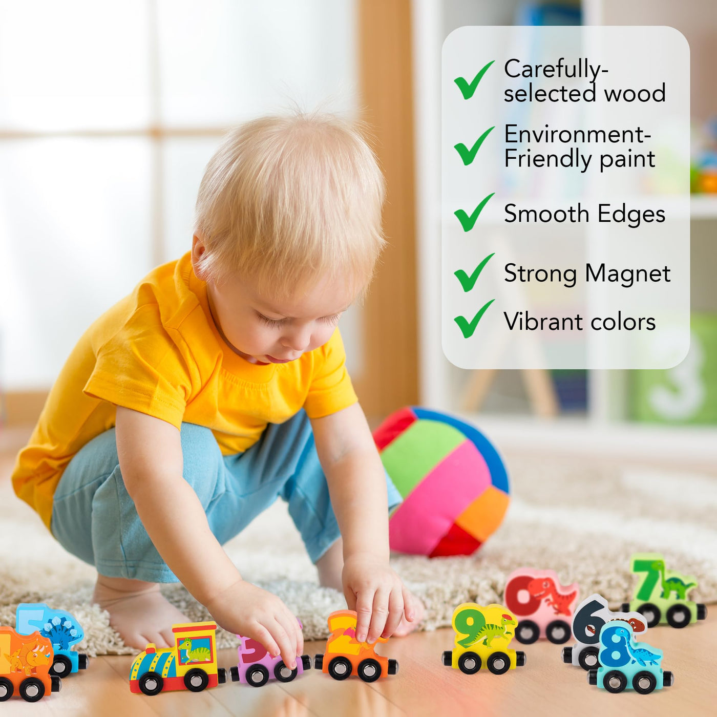 Wooden Dinosaur Train Counting Set - 10 Pieces - Magnetic Dinosaur Train Set with Fun Counting Puzzle