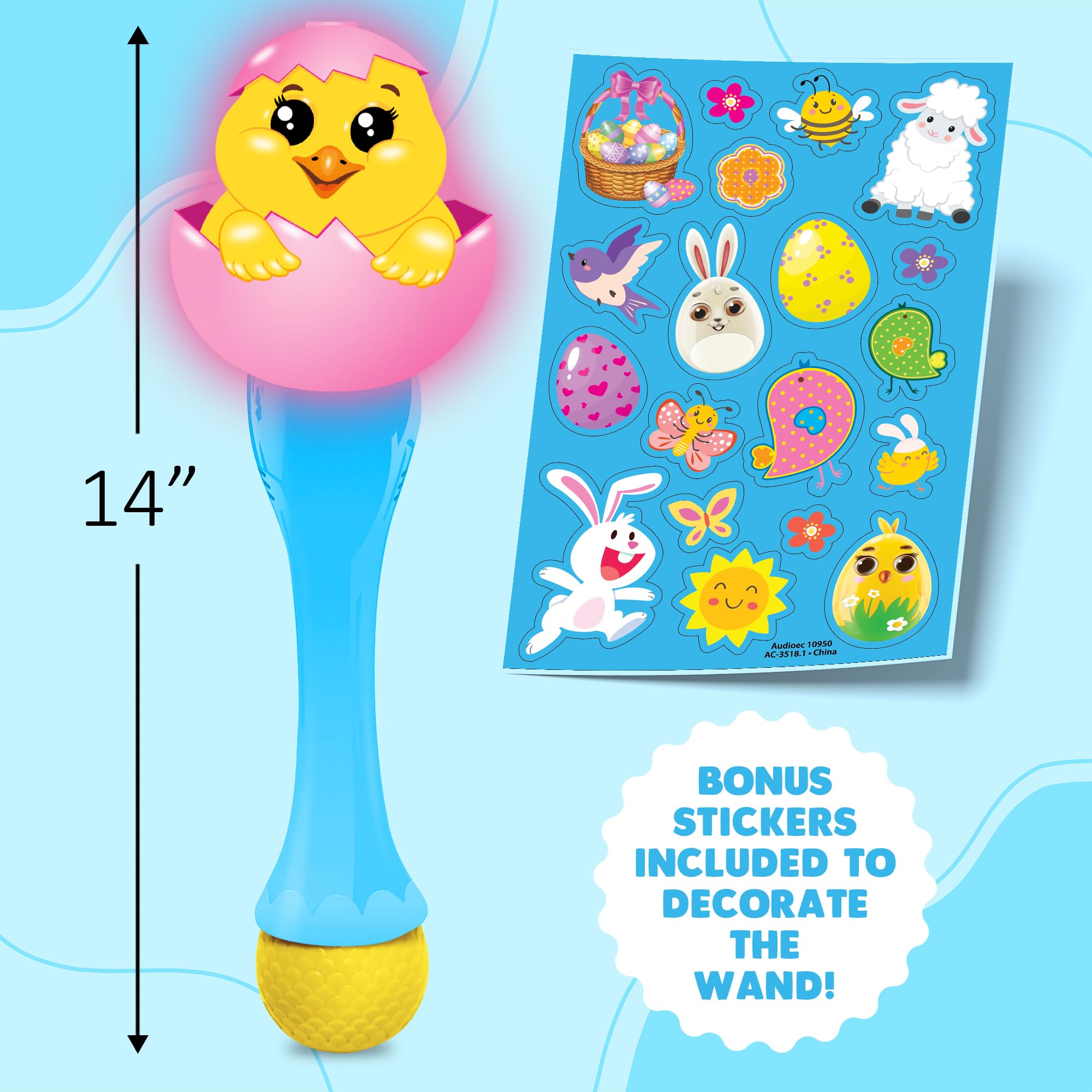 Easter Chick Bubble Wand, Easter Basket Stuffers for Toddler, 14" Light Up Automatic Bubble Maker with LED & Music, Bubbles for Kids, Toys for Toddlers 1-3