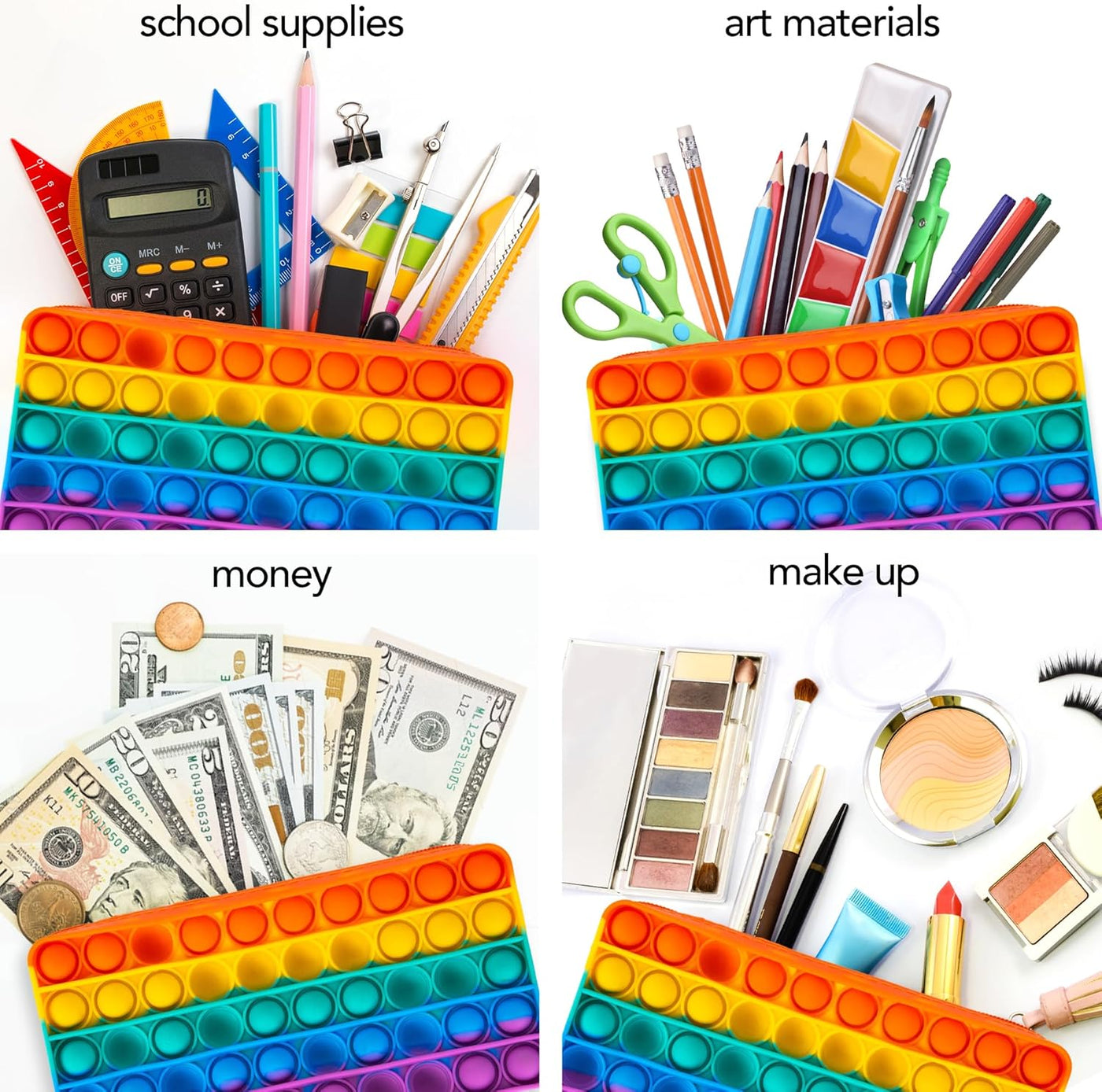 Pop It Pencil Case for Kids - Silicone Pop Up Pencil Case with 6 Colorful Pencils and 6 Erasers for Kids