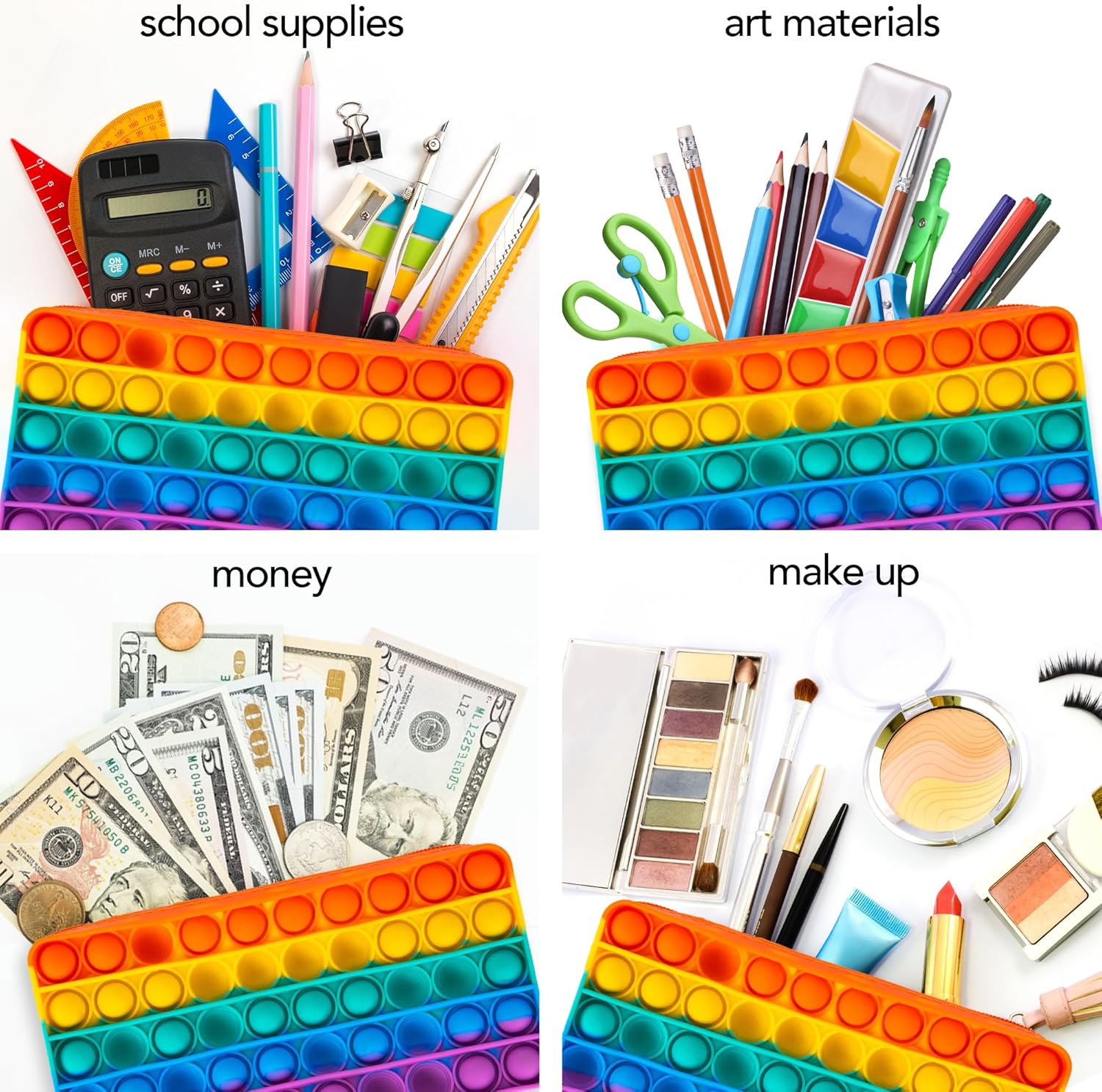 Pop It Pencil Case for Kids - Silicone Pop Up Pencil Case with 6 Colorful Pencils and 6 Erasers for Kids
