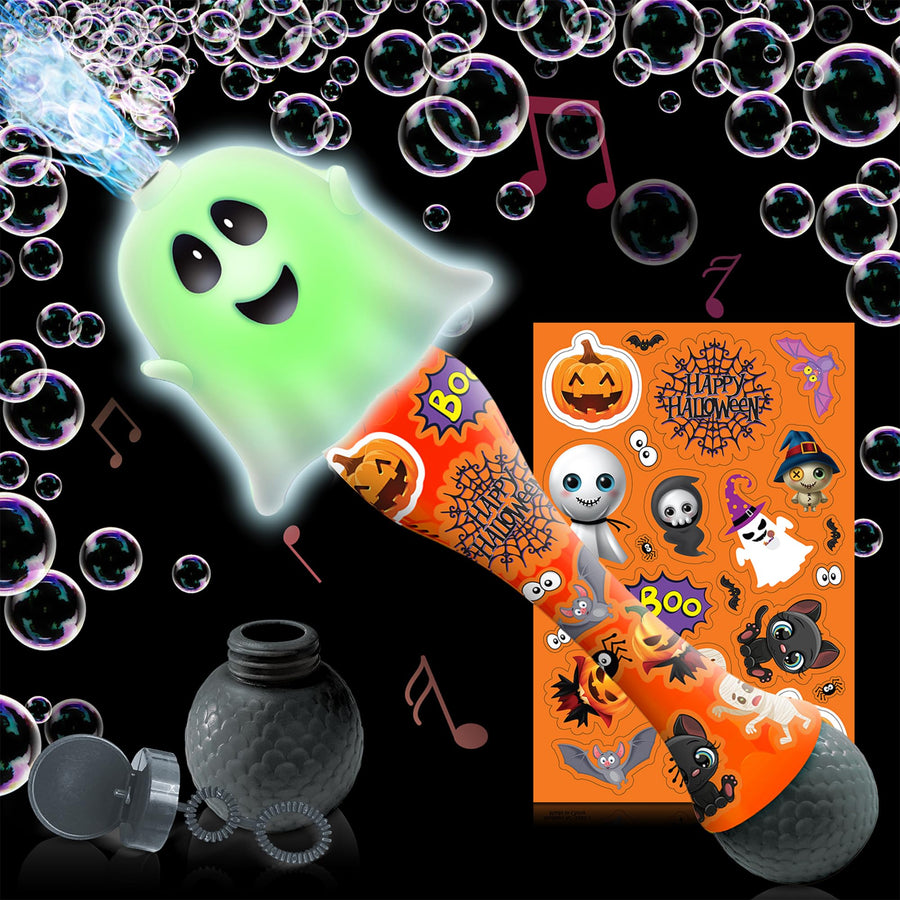 Halloween Bubble Wand for Kids, 14" Light Up Ghost Bubble Wand for Toddlers with LED & Halloween Music, Halloween Boo Basket Stuffers for Kids, Halloween Toys for Toddlers