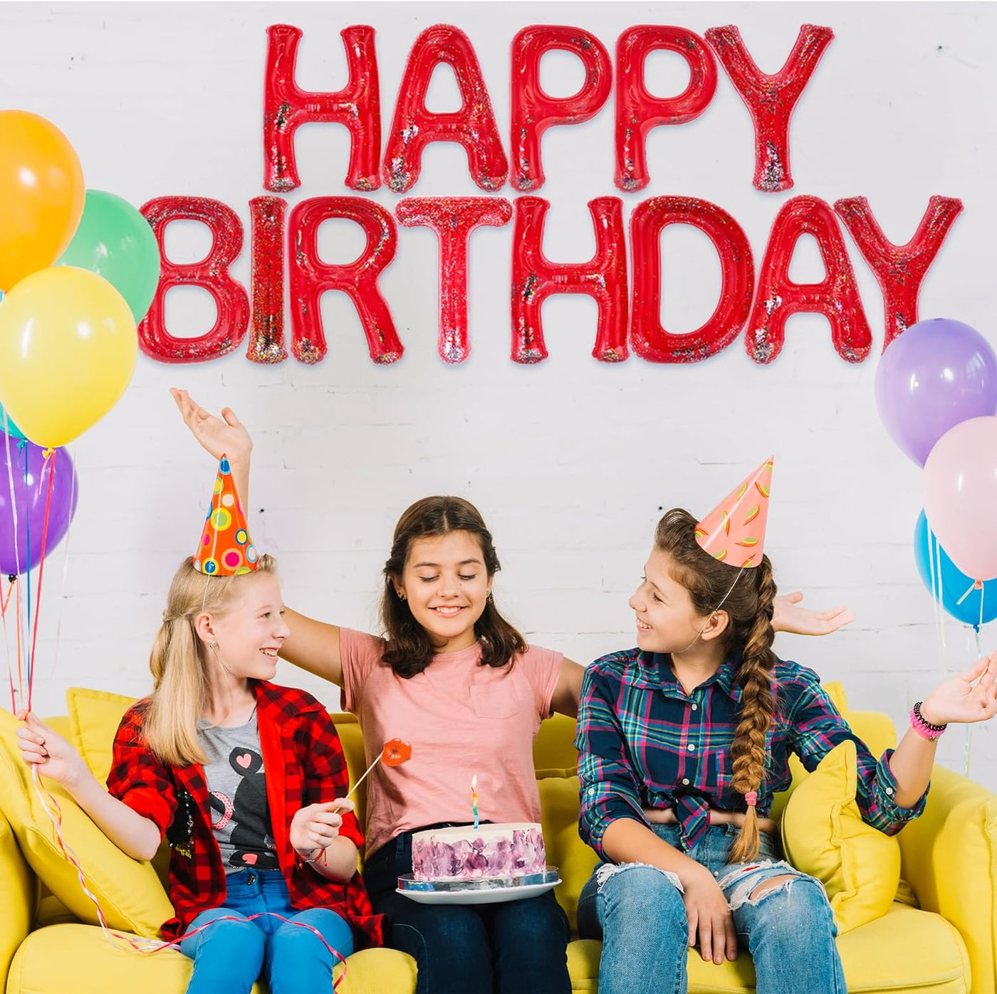Happy Birthday Pool Party Decorations - Red Happy Birthday Pool Float with Confetti Inside - Large 20 Inch Floating Pool Letters with Velcro Ties