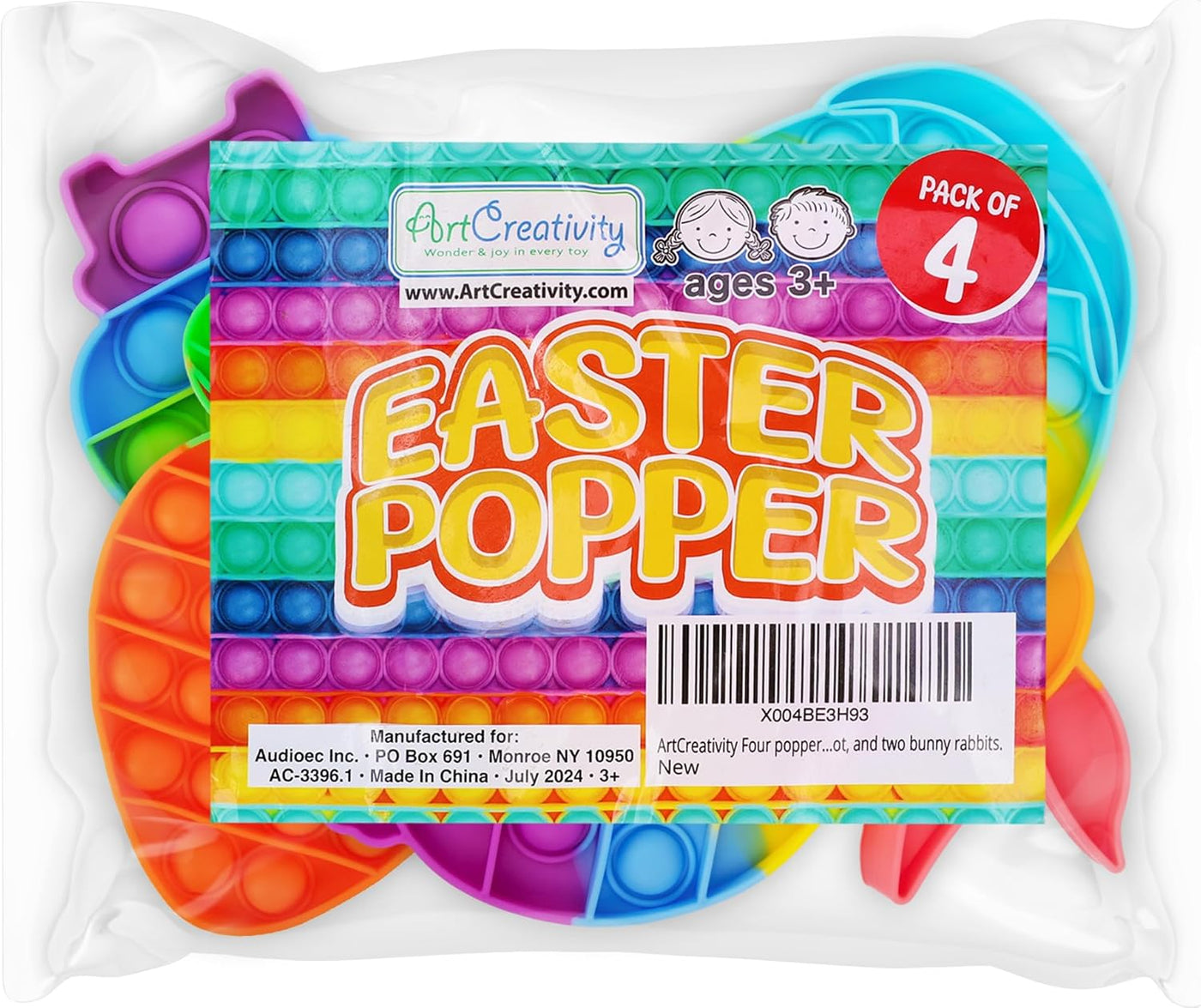 Easter Popper - 4 Pack - Easter Pop Its Bubble Fidget Sensory Toys for Kids - Basket Stocking Stuffers with Colorful Egg, Carrot, and 2 Bunny Rabbits