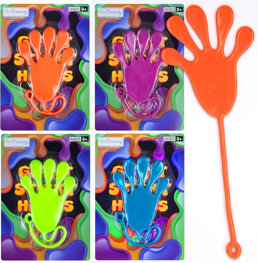 Giant Sticky Hands for Kids - Set of 4 Big Stick Hands - Large Sticky Hands in 4 Colors - Stretch Up to 5 Feet