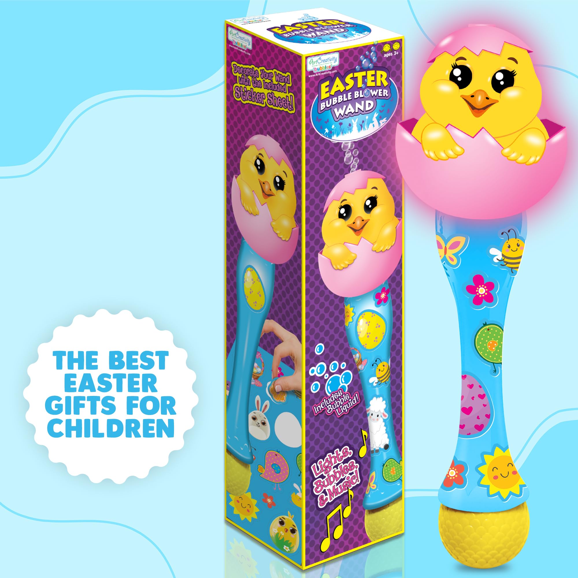 Easter Chick Bubble Wand, Easter Basket Stuffers for Toddler, 14" Light Up Automatic Bubble Maker with LED & Music, Bubbles for Kids, Toys for Toddlers 1-3