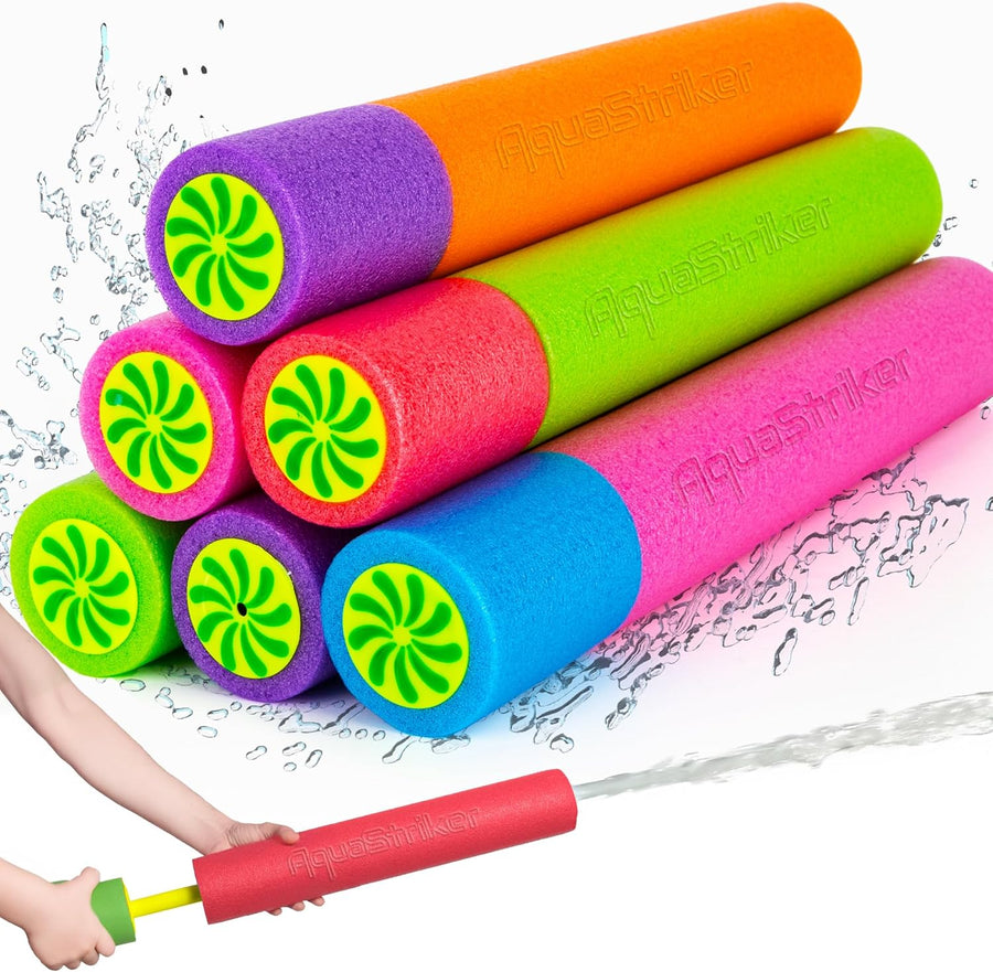 Foam Water Guns for Kids - 6 Pack - Long Range Swimming Pool Noodle Water Squirter - Fun Water Blaster Fighting Game Toys - Summer Beach Party Outdoor Supplies