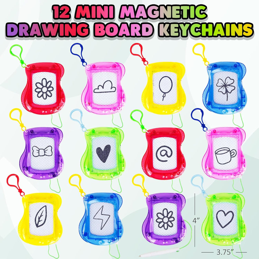 Mini Magnetic Drawing Boards - Set of 12 Mini Doodle Boards - Kids Erasable Magnetic Drawing Boards with Zip Tie Keychain Boost Creativity, Fine Motor Skills - Keychain Party Favors