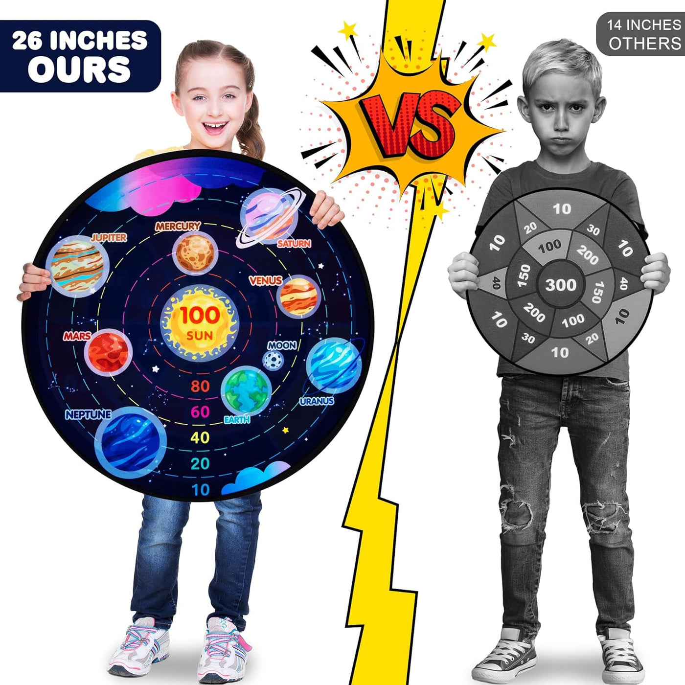 Large Reversible Dartboard for Kids - Velcro Dart Board with 12 Balls, 6 Darts, and 2 Hanging Hooks