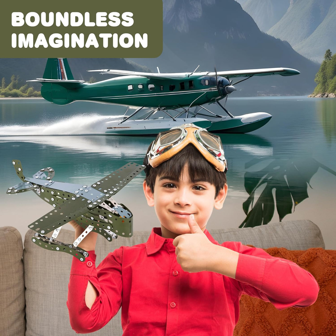 Metal Airplane Model Kit - 242 PC STEM Airplane Building Kit - Seaplane Model Airplane Kit for Boys