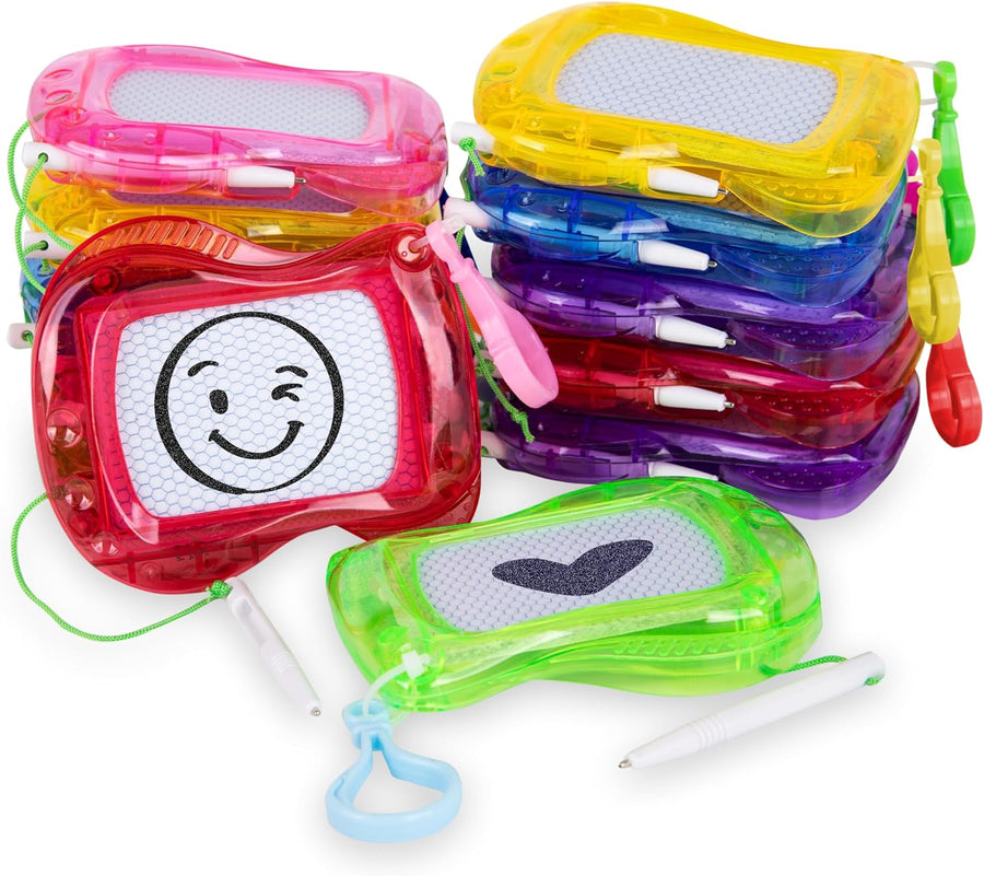Mini Magnetic Drawing Boards - Set of 12 Mini Doodle Boards - Kids Erasable Magnetic Drawing Boards with Zip Tie Keychain Boost Creativity, Fine Motor Skills - Keychain Party Favors