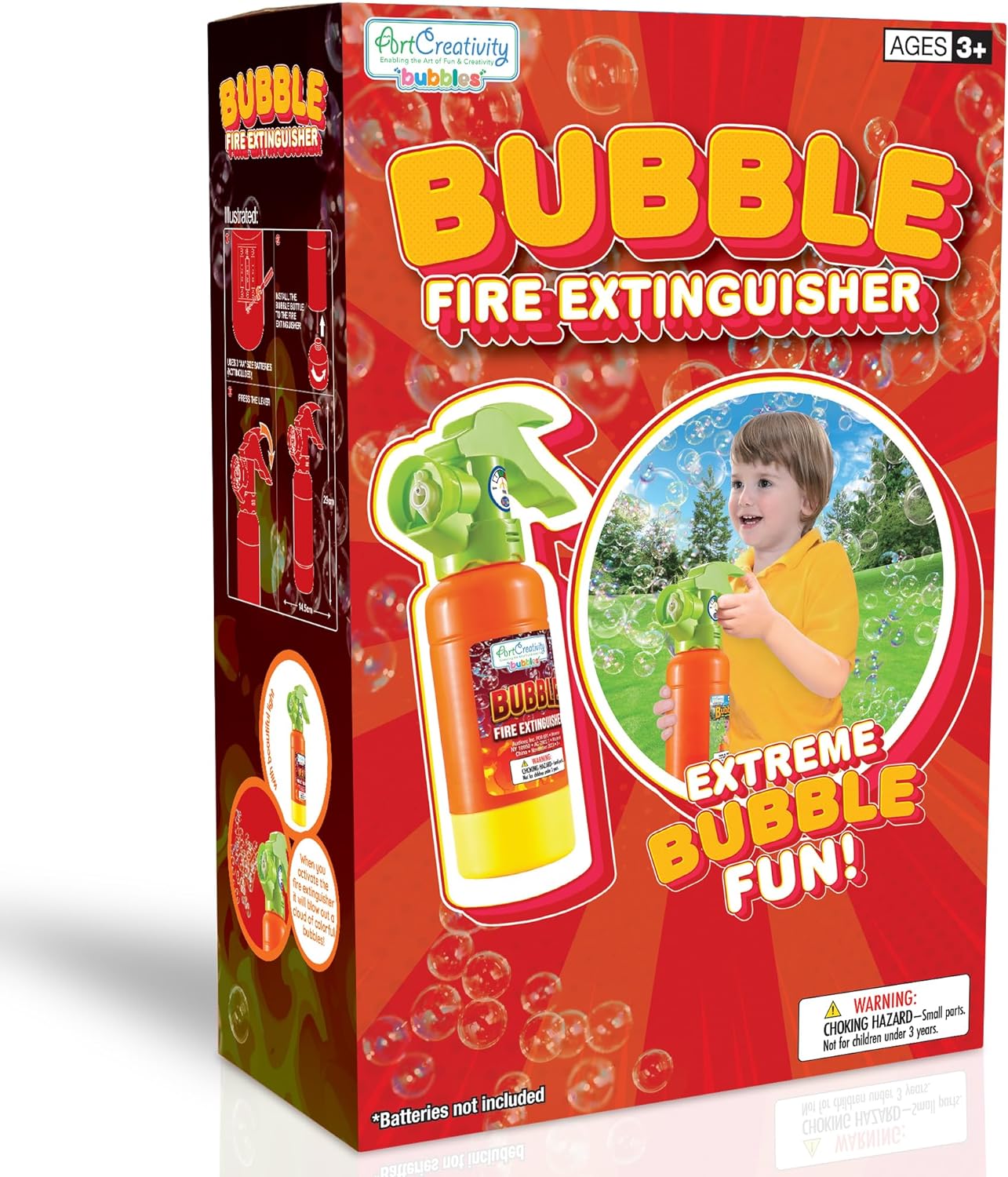 Fire Extinguisher Bubble Machine for Kids - Bubble Blowing Firefighter Toy with Bubble Solution Included