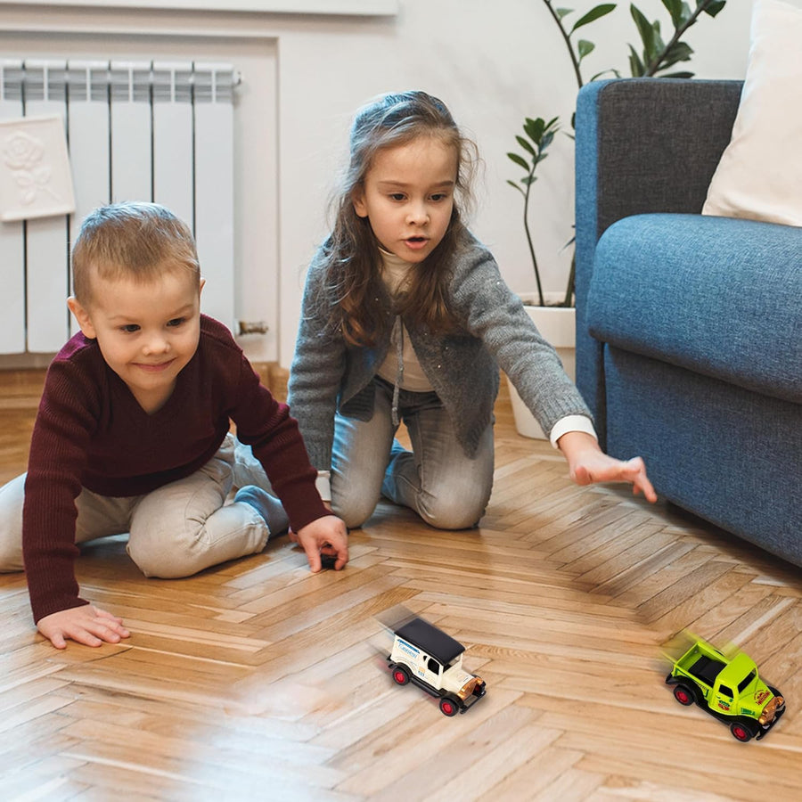 Diecast Pull Back Cars - Set of 4 Toy Cars - Pull Back Metal Hotrods with Real Rubber Wheels for Better Traction