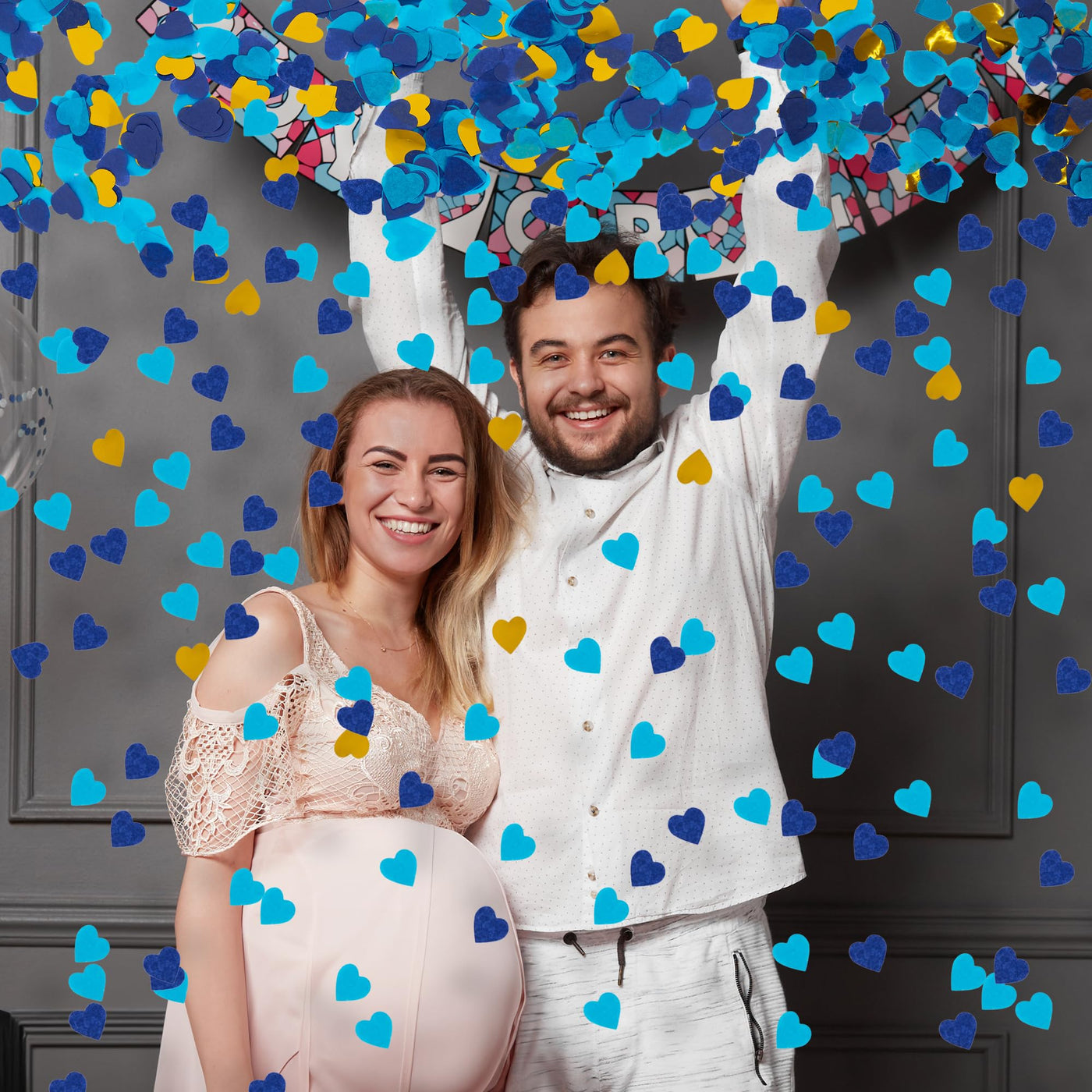 Black Gender Reveal Balloon Kit - Includes 2 Jumbo 36" Baby Gender Reveal Balloons, 1 Pack Blue/Gold Confetti, 1 Pack Pink/Gold Confetti, and Gold Tie Ribbon