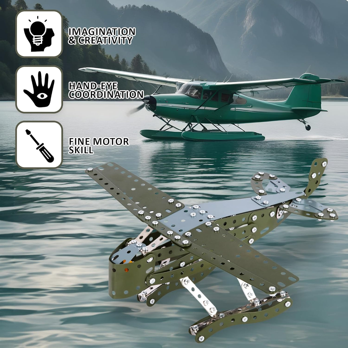 Metal Airplane Model Kit - 242 PC STEM Airplane Building Kit - Seaplane Model Airplane Kit for Boys