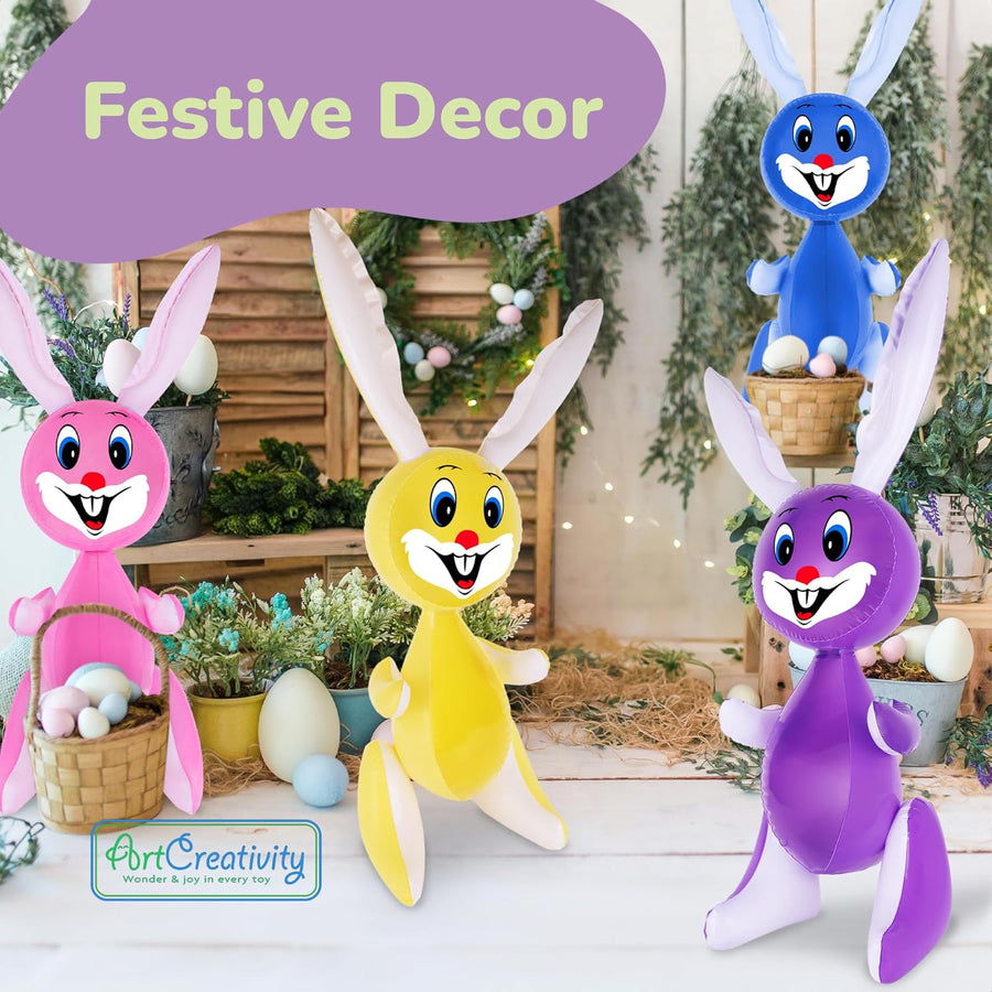 Rabbit Inflates, Set of 4, 3 Ft. Easter Bunny Inflates, Indoor and Outdoor Party Decorations, Egg Hunt Supplies, Bunny Themed Birthday Party Favors, 4 Assorted Colors