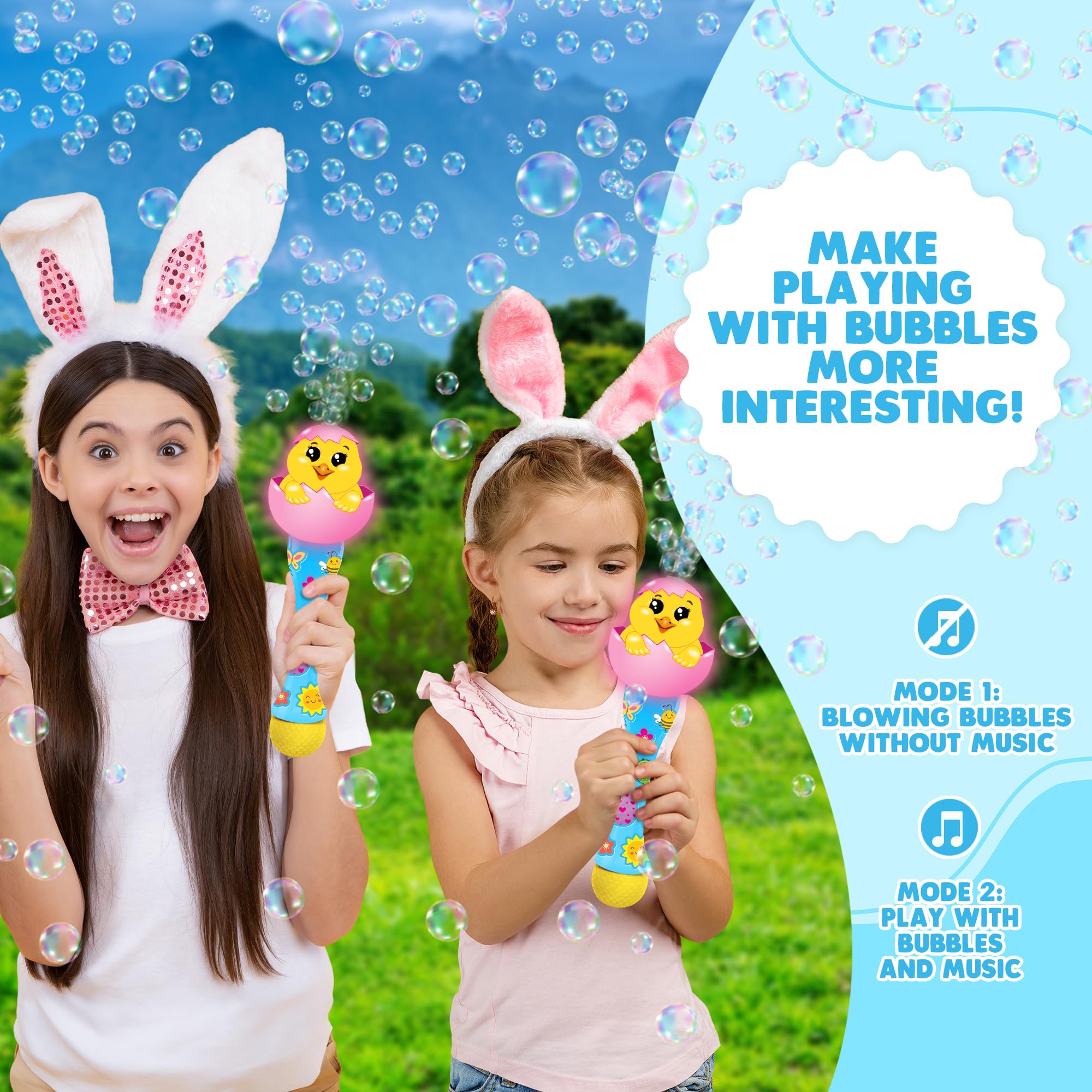 Easter Chick Bubble Wand, Easter Basket Stuffers for Toddler, 14" Light Up Automatic Bubble Maker with LED & Music, Bubbles for Kids, Toys for Toddlers 1-3