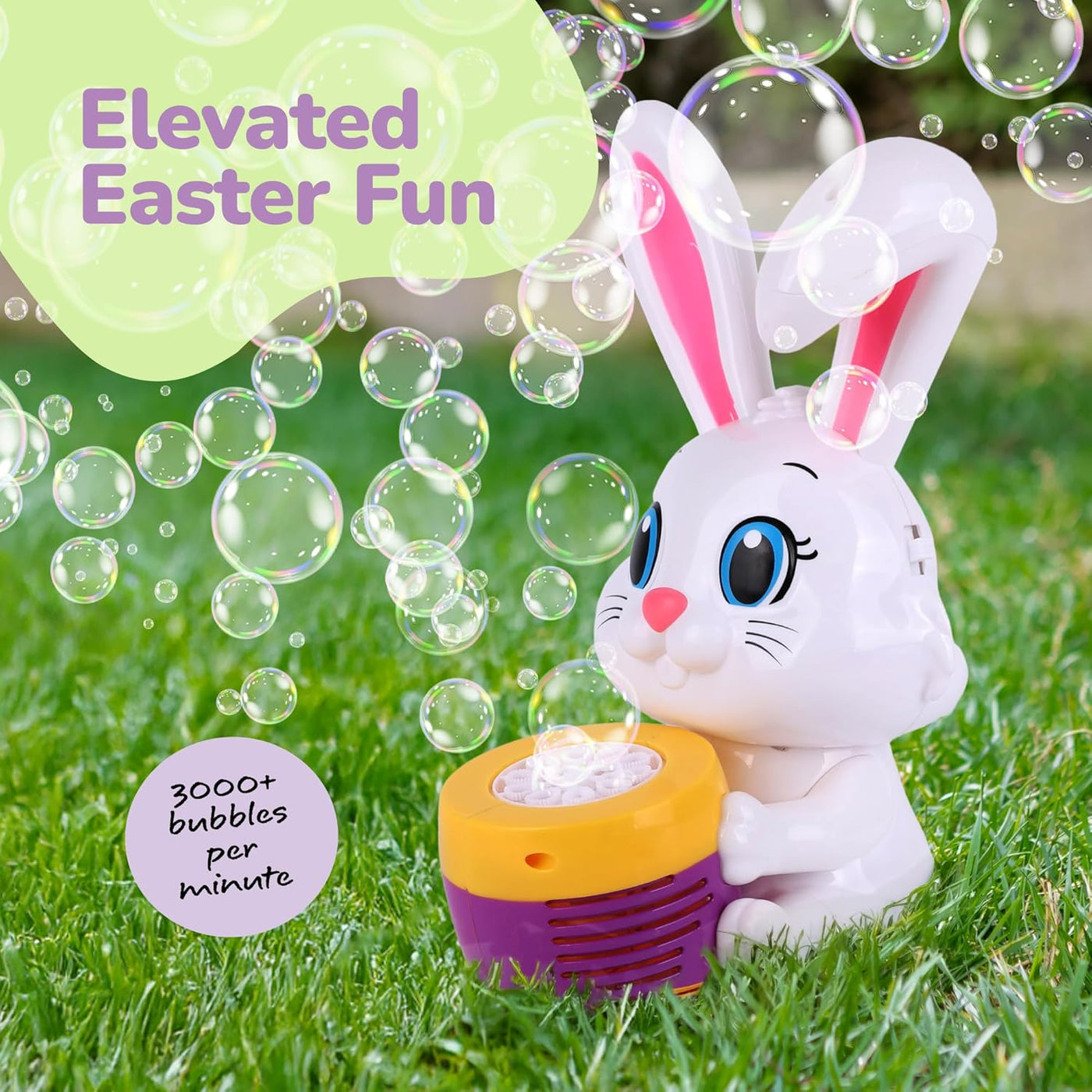 Easter Bunny Bubble Machine for Toddlers - Extreme Bubble - Rabbit Holding Egg Bubble Blower Toy for Kids with Refill Solutions, Music, & Batteries - Blowing Party Favors - Easter Basket Stuffers