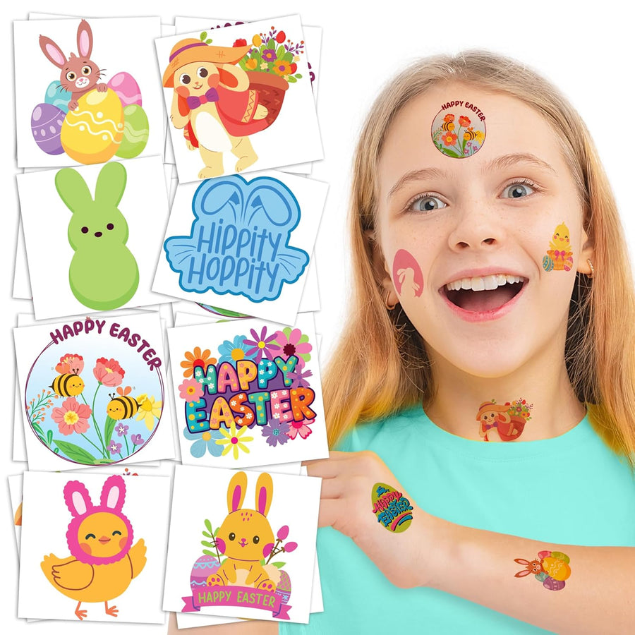 Easter Glow in the Dark Tattoos for Kids - Set of 144 - Temporary Tattoos with Easter Themes - Fake Tattoo Stickers - Easter Goodie Bag Basket Stuffers - Easter Party Favors for Kids