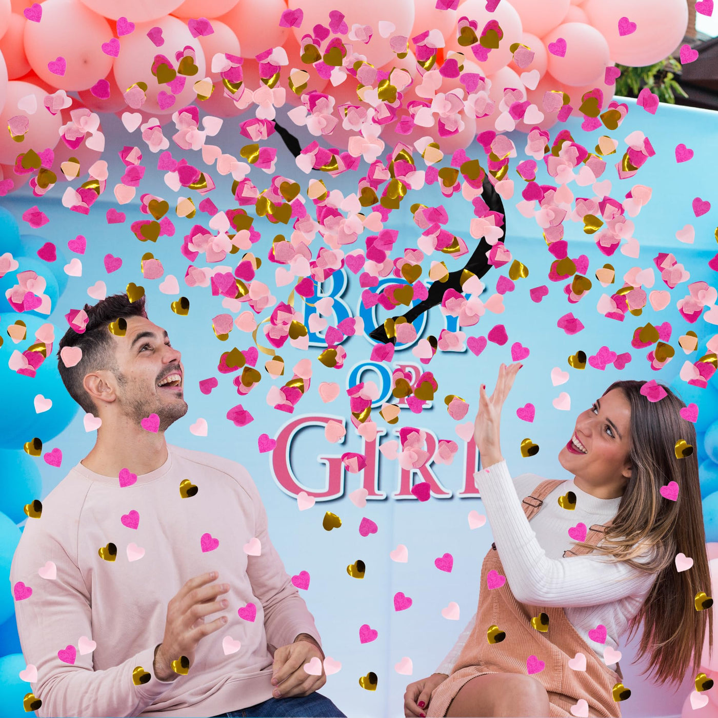 Black Gender Reveal Balloon Kit - Includes 2 Jumbo 36" Baby Gender Reveal Balloons, 1 Pack Blue/Gold Confetti, 1 Pack Pink/Gold Confetti, and Gold Tie Ribbon