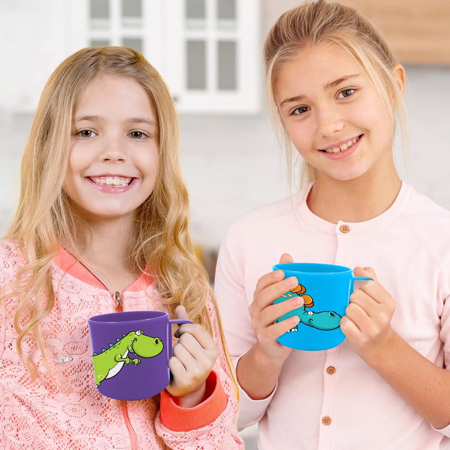 Dinosaur Mugs for Kids, Plastic Dino Cups, Set of 4 - Assorted Colors & Designs