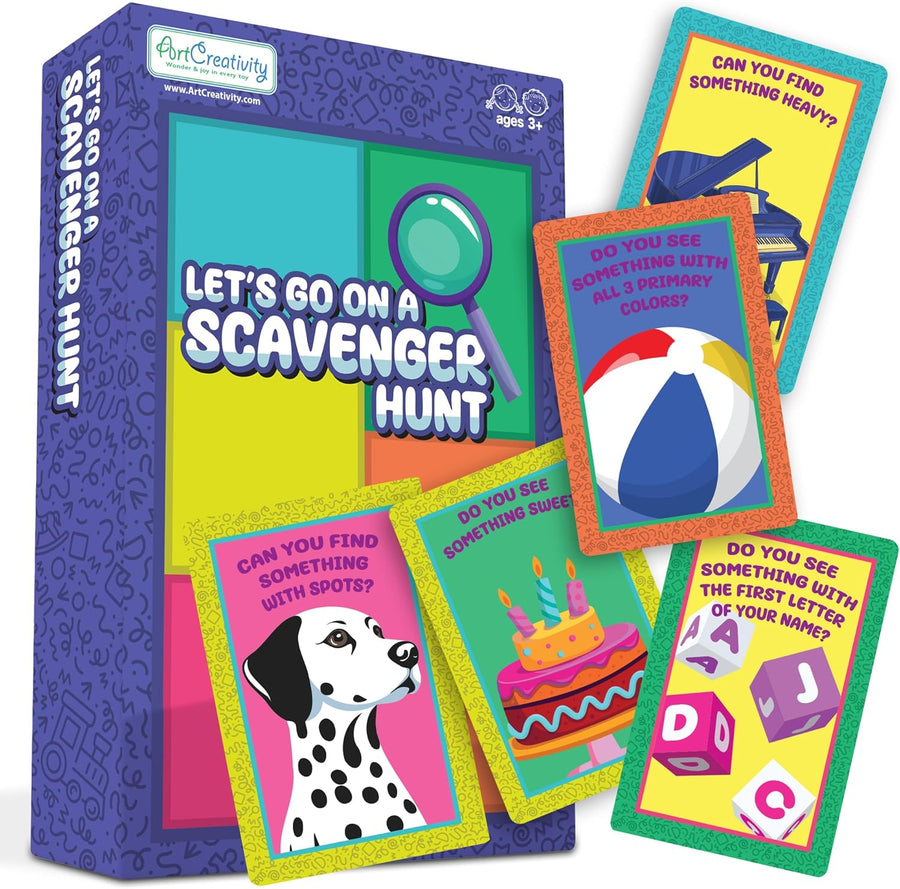 Road Trip Scavenger Hunt for Kids - 50 Cards in Sturdy Box - Seek and Find Road Trip Games - Car Activities for Kids - Travel-Friendly Bag - Indoor Scavenger Hunt Game