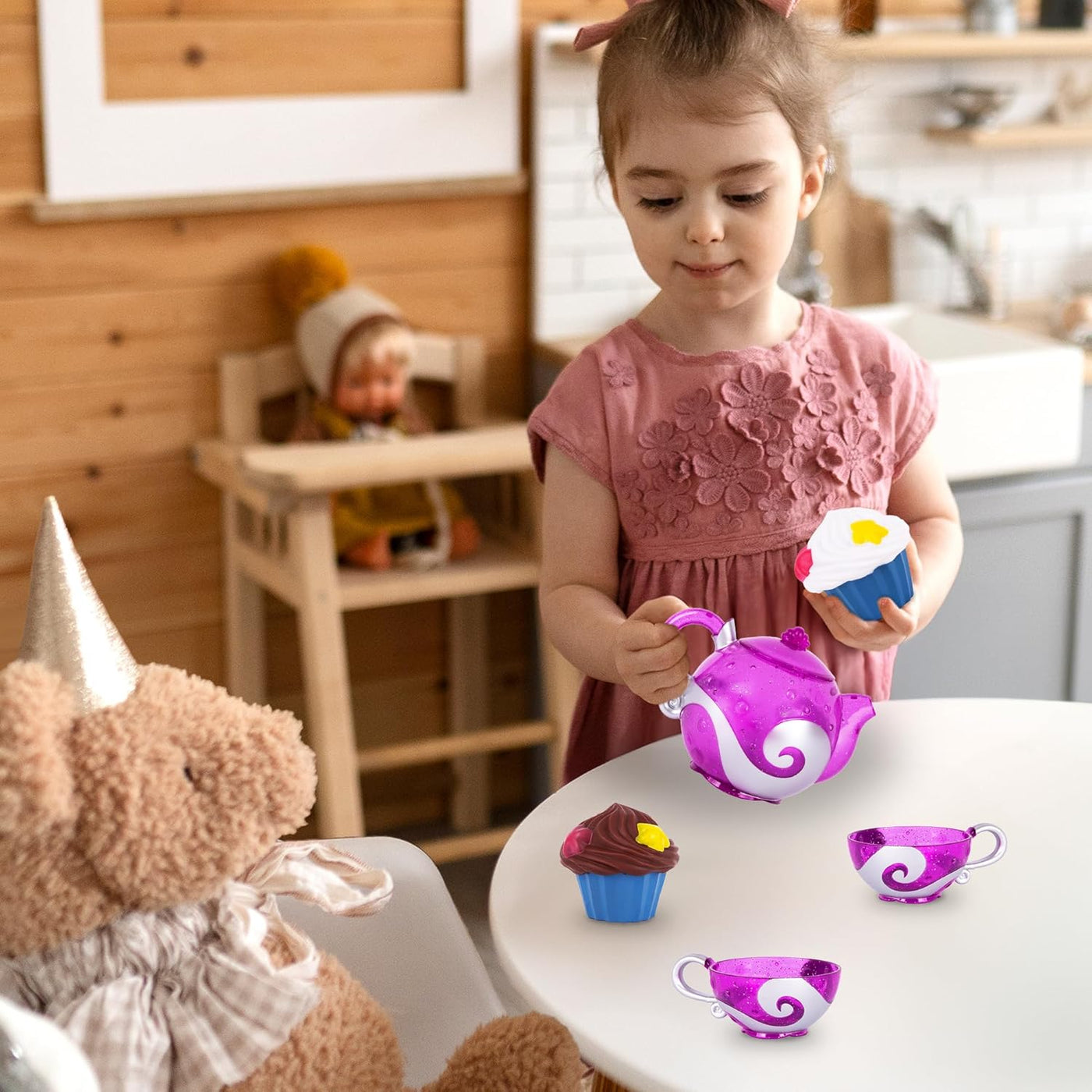 Bath Toy Tea Set - Bath Tea Set with Teapot, 2 Tea Cups, and 2 Silicone Cupcakes That Spray Water