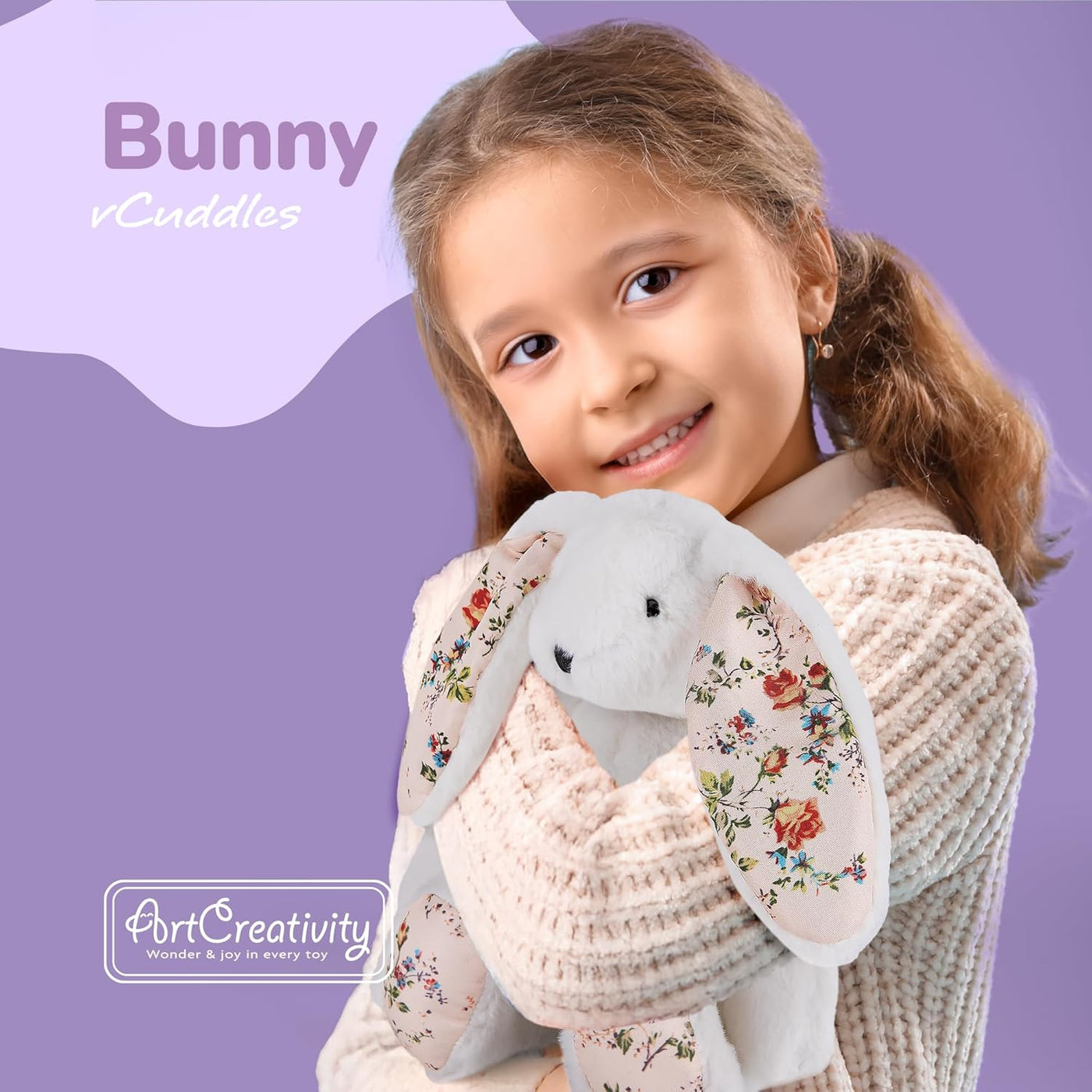 Easter Blossom Bunny Plush for Kids - 12 inches - White Stuffed Rabbit Plush Toy with Floral Print Feet for Boys and Girls