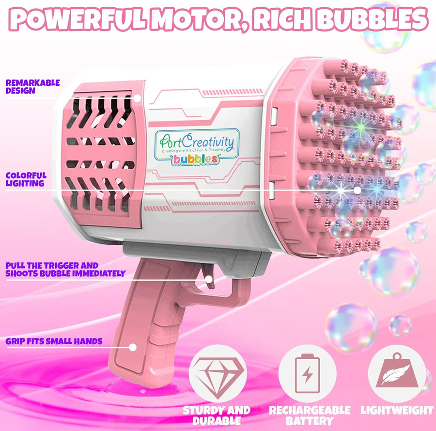 Bazooka Bubble Gun, Bubble Bazooka with Colorful Lights, 69 Holes Big Bubble Machine Gun for Kids