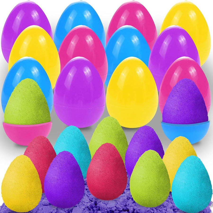 Pre Filled Easter Eggs with Kinetic Sand Inside - Set of 12 - Colorful Surprise Eggs for Kids in Assorted Vibrant Colors - Easter Egg Hunt Supplies - Easter Basket Stuffers