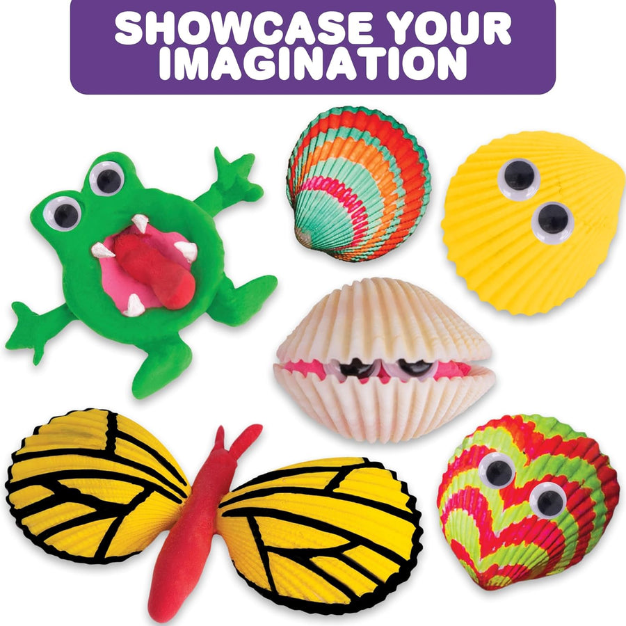 Seashell Painting Kit for Kids - Sea Shell Craft Kit with 12 Real Seashells, 8 Paint Pots, 2 Glitter Paint Tubes, Air Dry Clay, and More