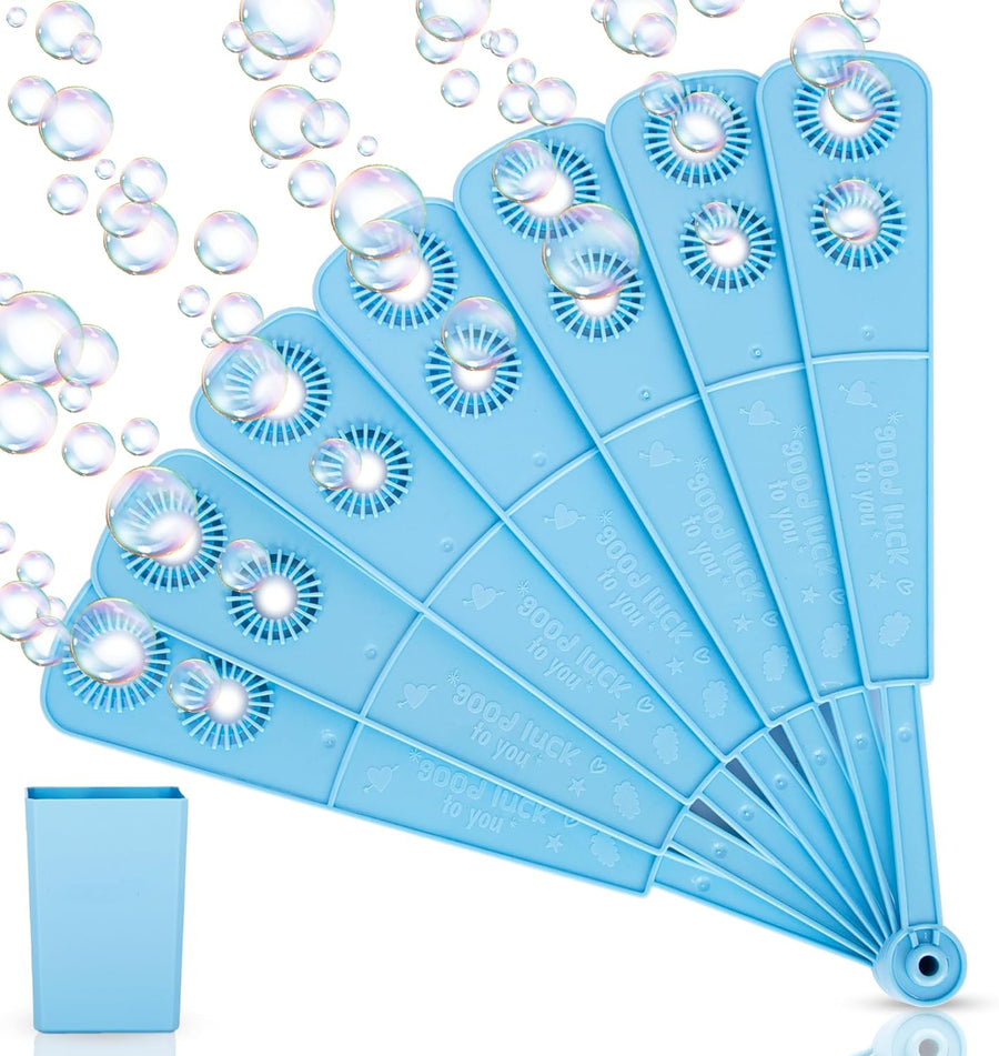 Toy Fan Bubble Wand for Kids - Folding Toy Fan Bubble Wand with Cup, Extra Wand, and 2 Bags of Bubble Fluid