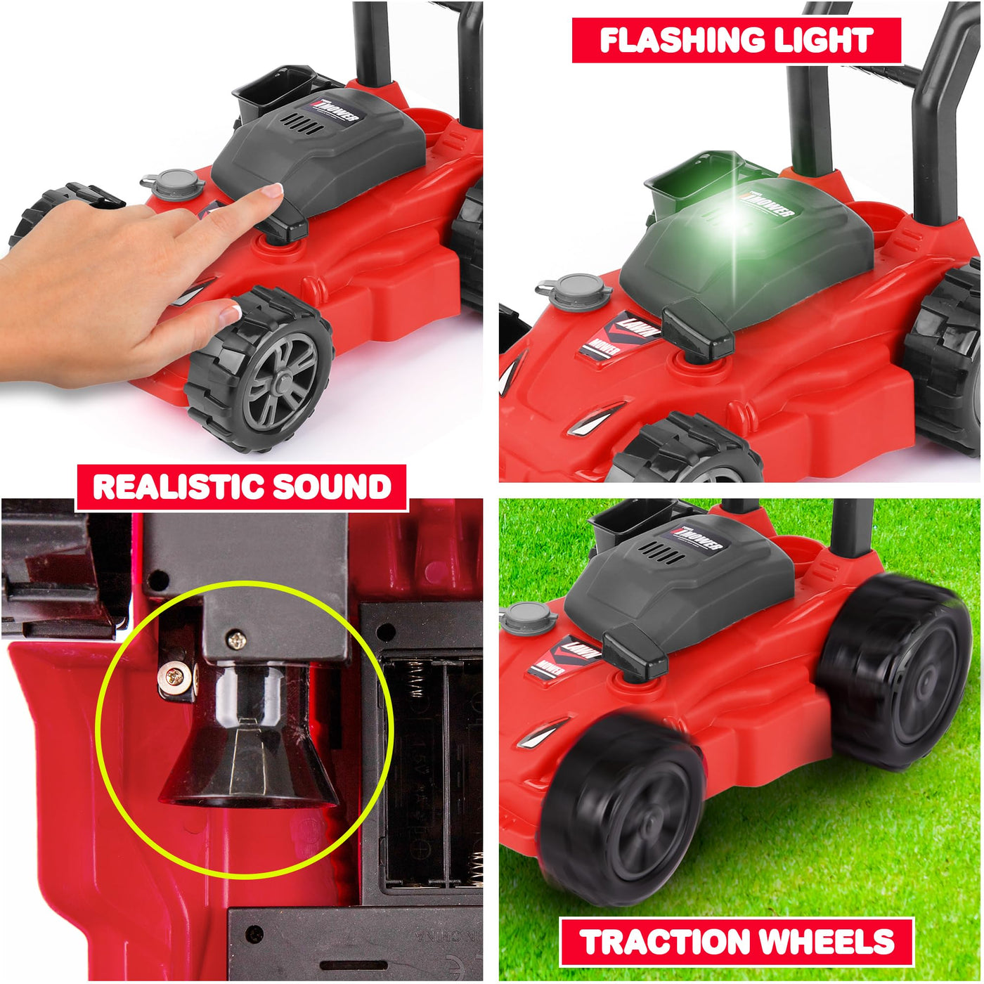 Kids’ Lawn Mower Toy - 21 Inches Tall - Lawn Mower for Kids with Startup Sound and Wheels with Realistic Motor-Like Sound