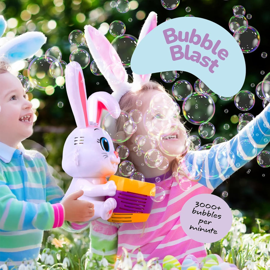 Easter Bunny Bubble Machine for Toddlers - Extreme Bubble - Rabbit Holding Egg Bubble Blower Toy for Kids with Refill Solutions, Music, & Batteries - Blowing Party Favors - Easter Basket Stuffers
