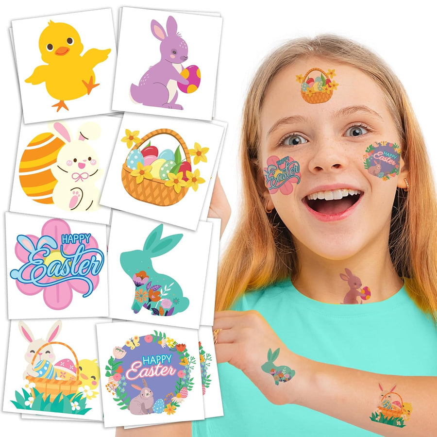 240 PCS Easter Tattoos for Kids - Set of 240, Easter Basket Stuffers for Kids, Temporary Tattoos, Fake Tattoo Stickers, Egg Fillers, Easter Treats, Easter Basket Essentials 3+