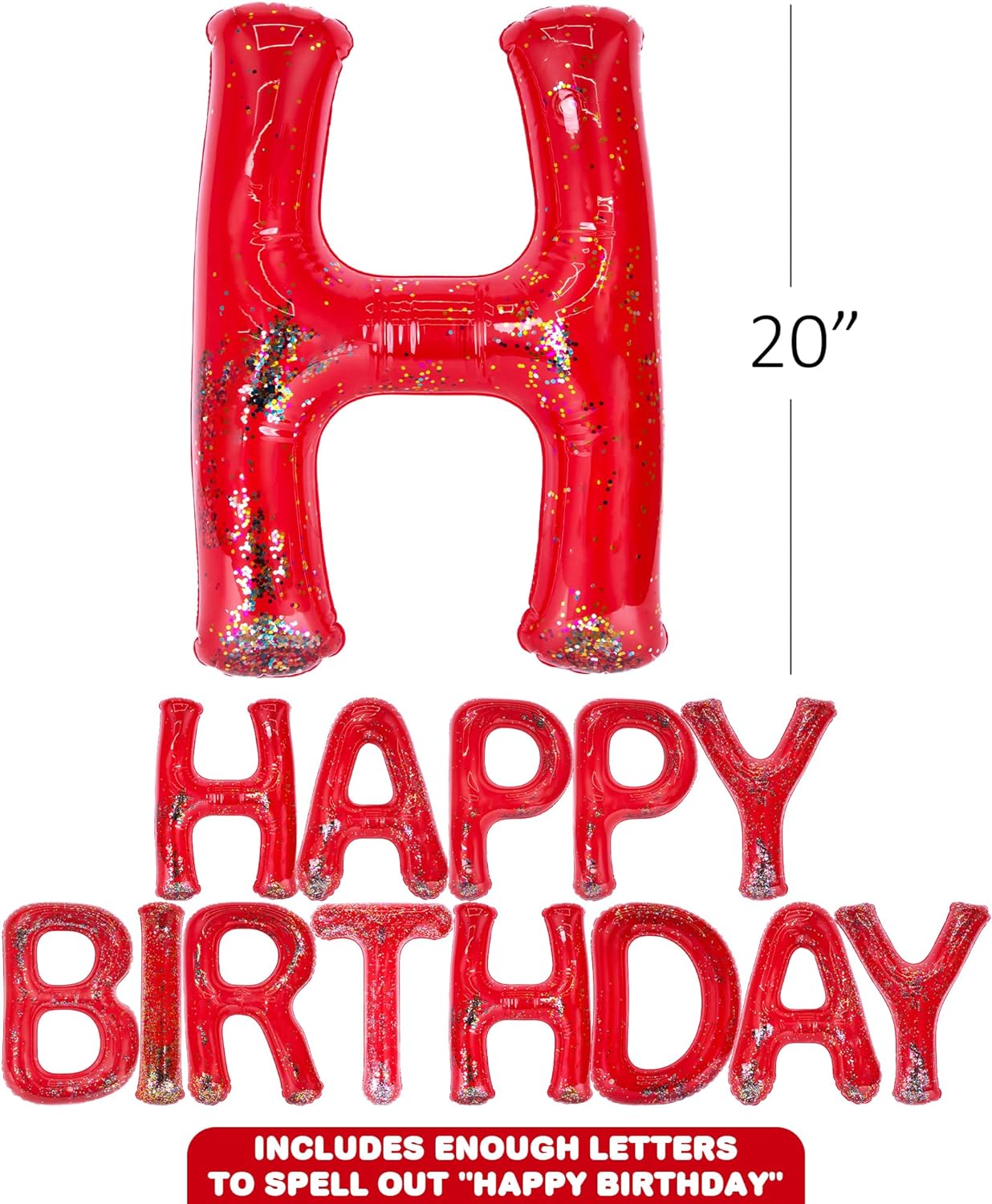 Happy Birthday Pool Party Decorations - Red Happy Birthday Pool Float with Confetti Inside - Large 20 Inch Floating Pool Letters with Velcro Ties