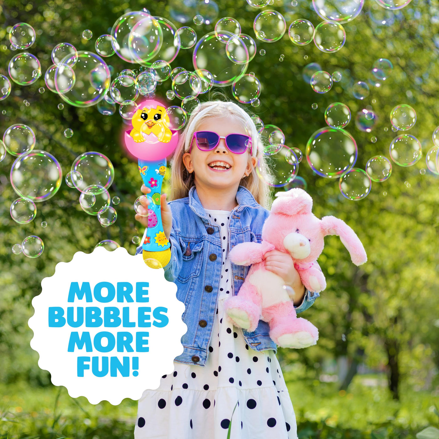 Easter Chick Bubble Wand, Easter Basket Stuffers for Toddler, 14" Light Up Automatic Bubble Maker with LED & Music, Bubbles for Kids, Toys for Toddlers 1-3