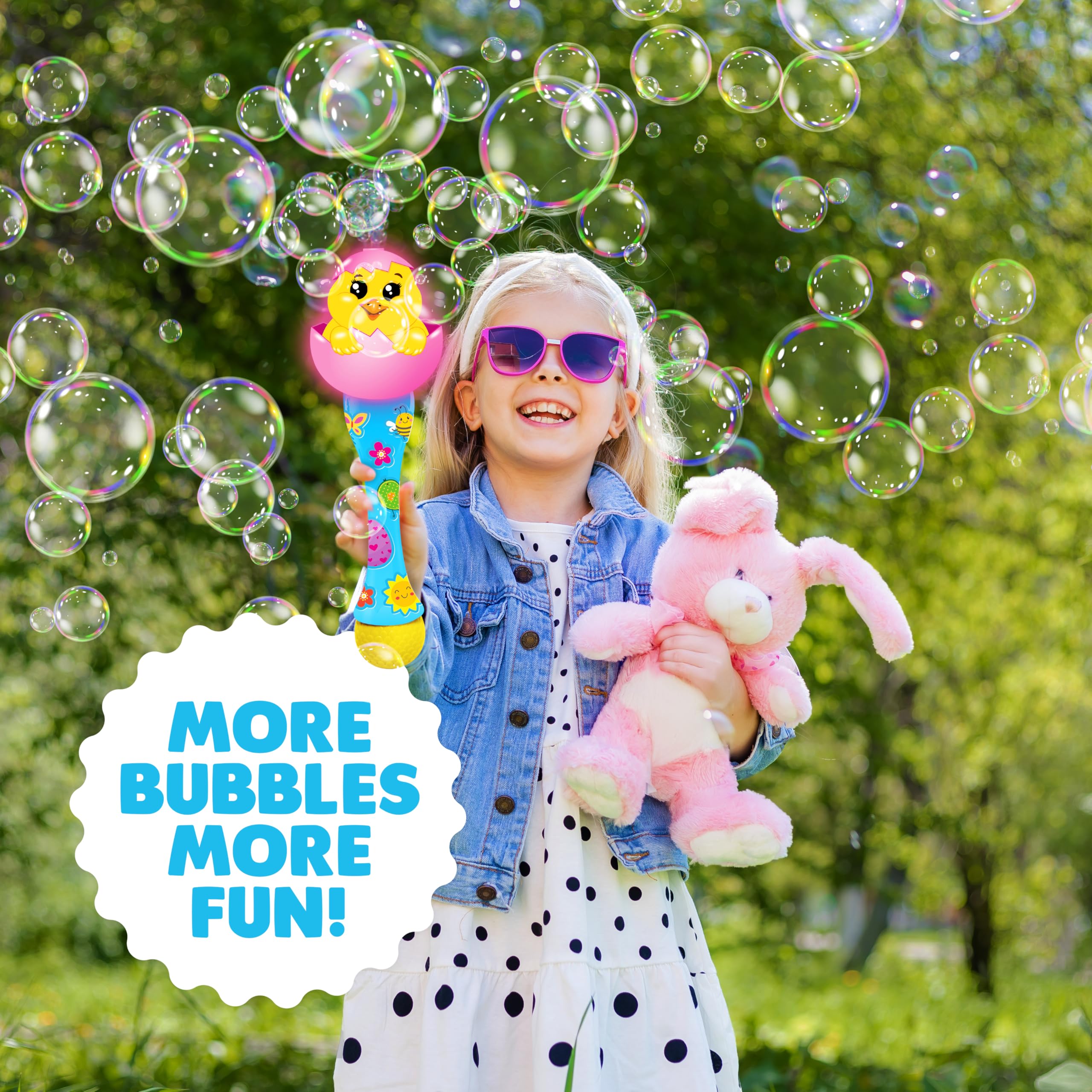 Easter Chick Bubble Wand, Easter Basket Stuffers for Toddler, 14" Light Up Automatic Bubble Maker with LED & Music, Bubbles for Kids, Toys for Toddlers 1-3