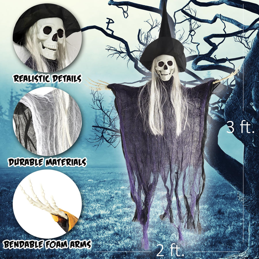 Hanging Witches Halloween Decor - 3ft x 2ft Hanging Witches - Halloween Witch Decor with Bendable Foam Arms for Indoor and Outdoor Use