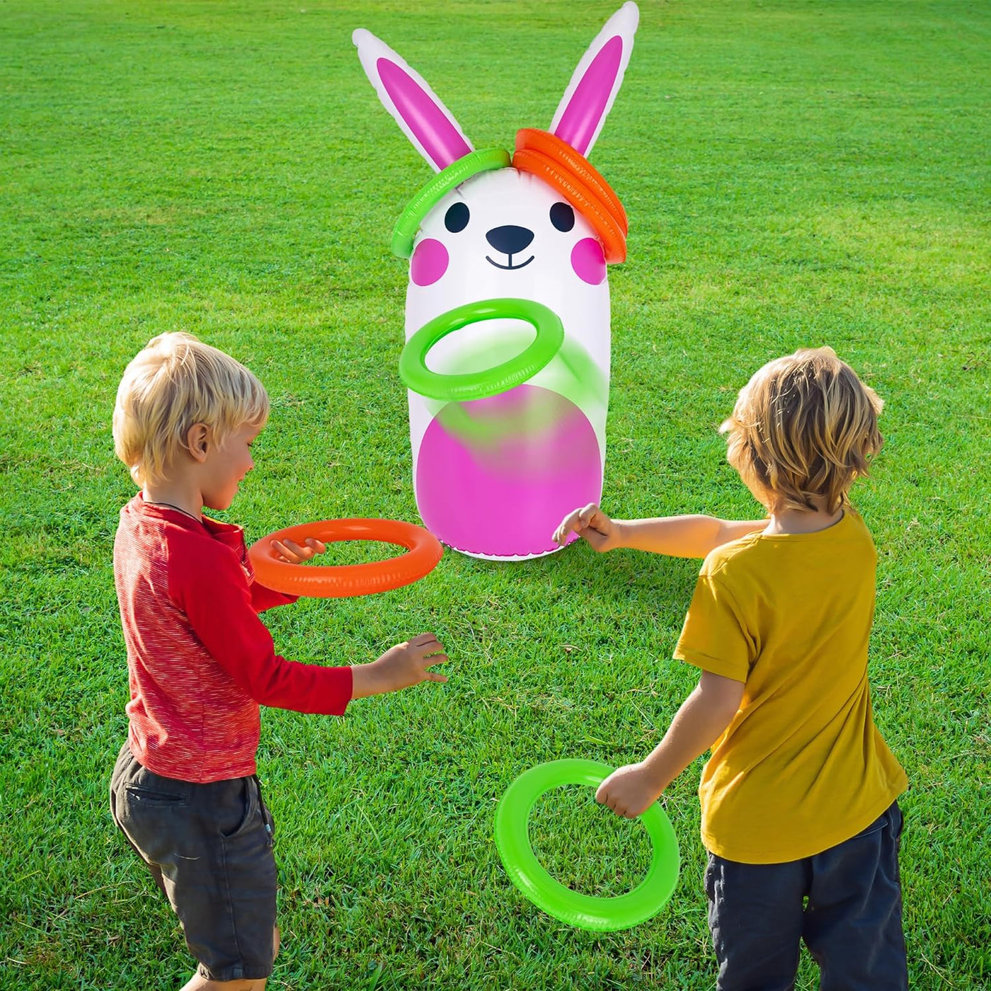 Easter Bunny Inflatable Ring Toss Game - Easter Games for Kids with Inflatable Bunny and 6 Rings