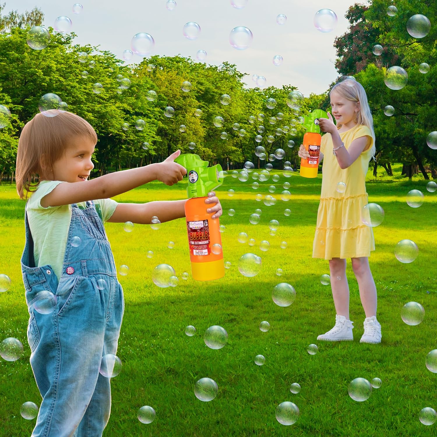 Fire Extinguisher Bubble Machine for Kids - Bubble Blowing Firefighter Toy with Bubble Solution Included