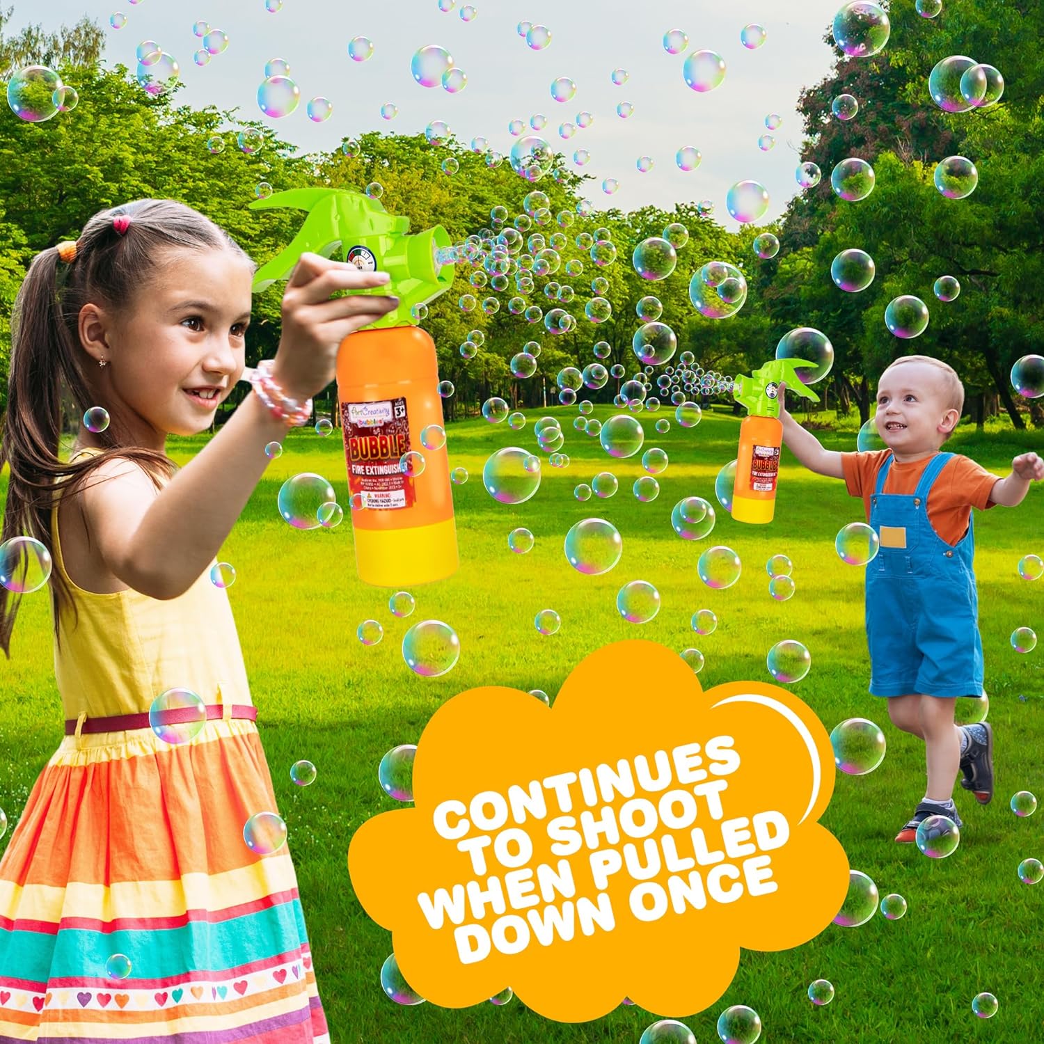 Fire Extinguisher Bubble Machine for Kids - Bubble Blowing Firefighter Toy with Bubble Solution Included