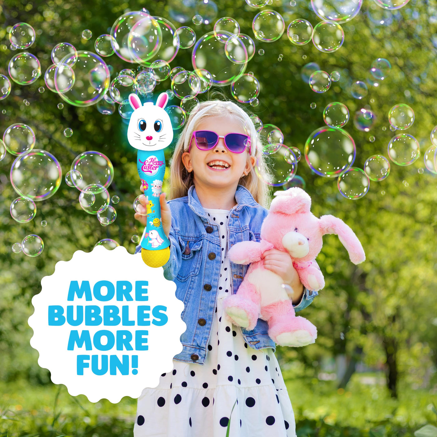 Easter Chick Bubble Wand, Easter Basket Stuffers for Toddler, 14" Light Up Automatic Bubble Maker with LED & Music, Bubbles for Kids, Toys for Toddlers 1-3