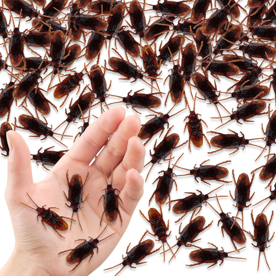 Fake Cockroach Toy Set - Pack of 100 - Prank Plastic Cockroaches with Bendable Legs and Antennae